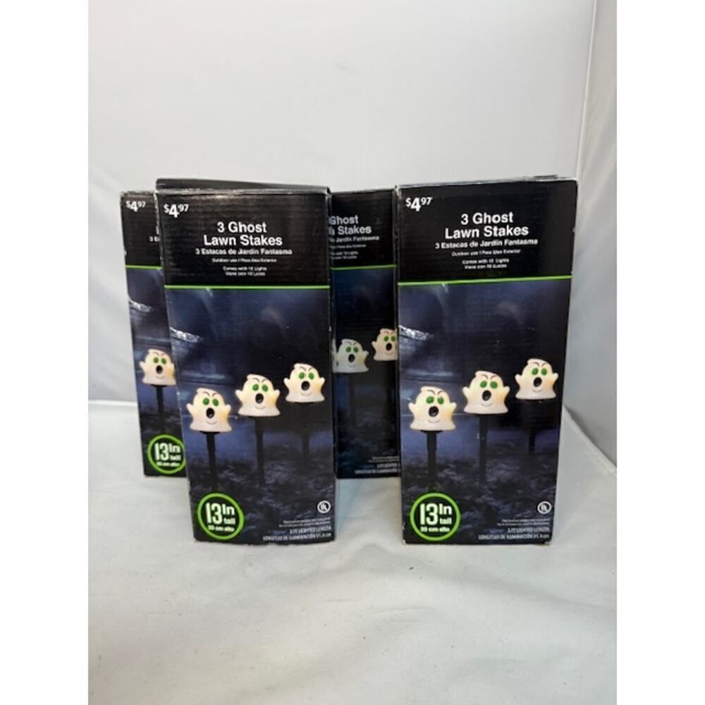 Vtg Walmart Set of 4 Boxes 3 Ghost Lawn Stakes 12 total. New in Box